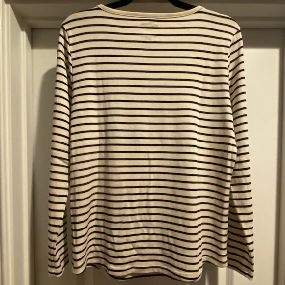 LL BEAN Women's Pima Cotton Tee, Long Sleeve Boatneck, Size M, Deep Navy/Cream - Picture 4 of 4